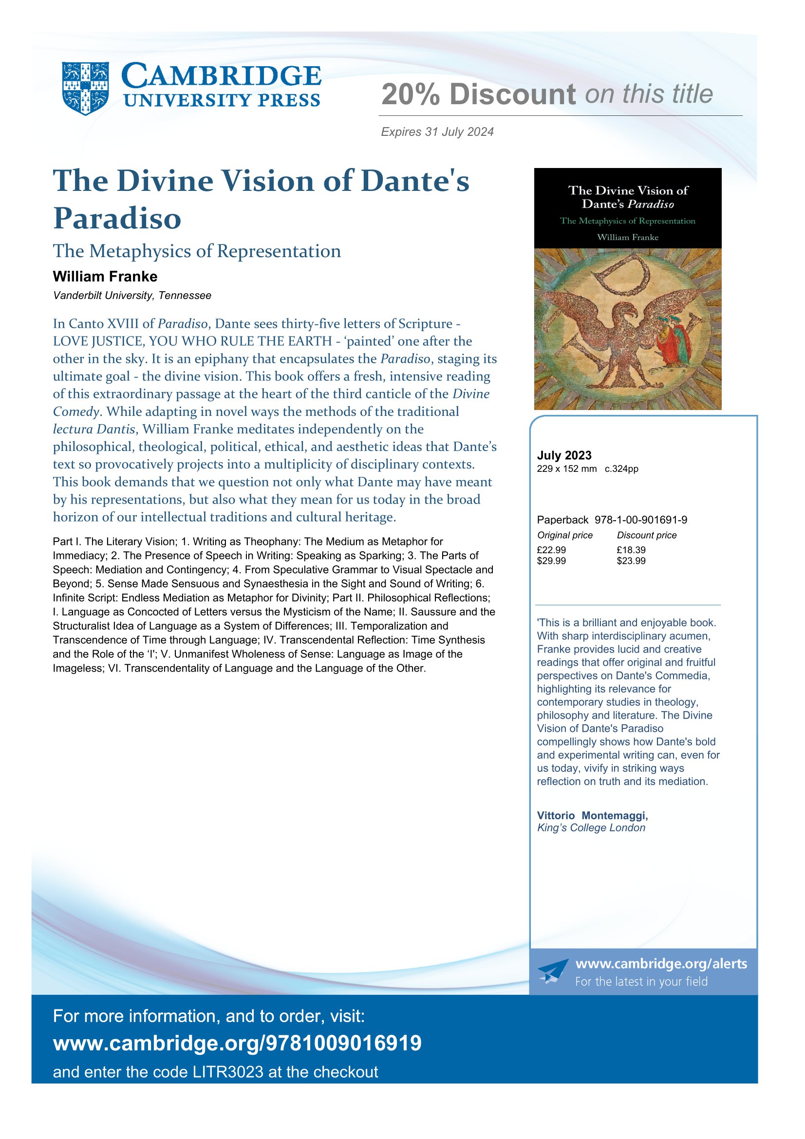 The Divine Vision of Dante's Paradiso paperback Flyer