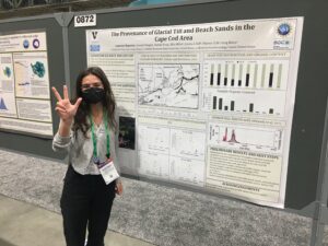 Courtney Megerian ('22) presenting her data from Cape Cod at the December 2021 American Geophysical Union Conference.