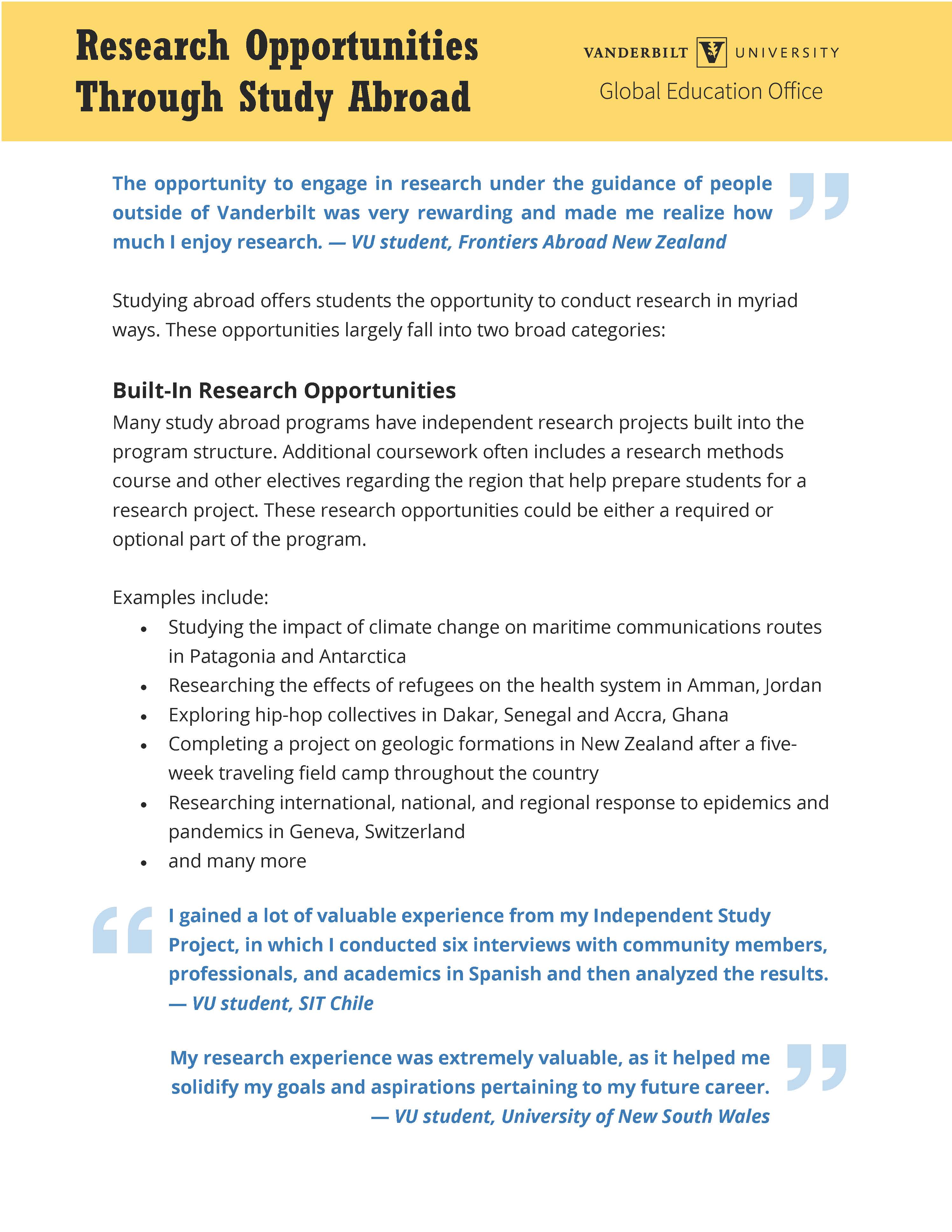 vanderbilt undergraduate research opportunities