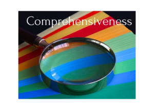 Comprehensiveness Title Image - Magnifying glass sitting on colored paper